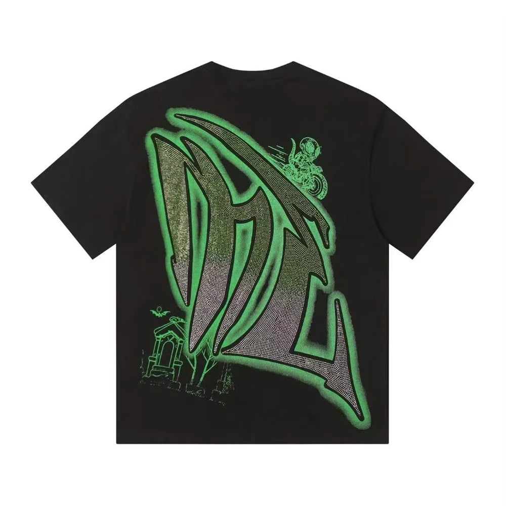 MIXED EMOTION New Fashionable Oversized Knit Printed Water Pattern Short Sleeve Men's Casual Graphic T-Shirt