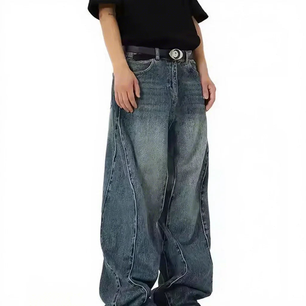 Fashionable Men's Straight Baggy Jeans 100% Cotton Lightweight Mid Waist Comfortable Casual Breathable Quick Dry Eco-Friendly