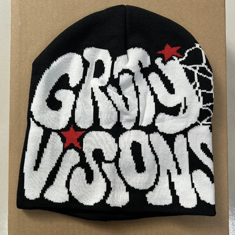 GRVTY Ice Cap Knitted Beanie Jacquard-patterned Polyester Men Women Trendy European American-inspired Hip-hop