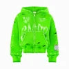 Hot Selling Trendy Custom Made 3D Embroidery Hoodie Acid Wash Zip Distressed 380 Gsm Heavyweight Cotton Rhinestones Embroidery