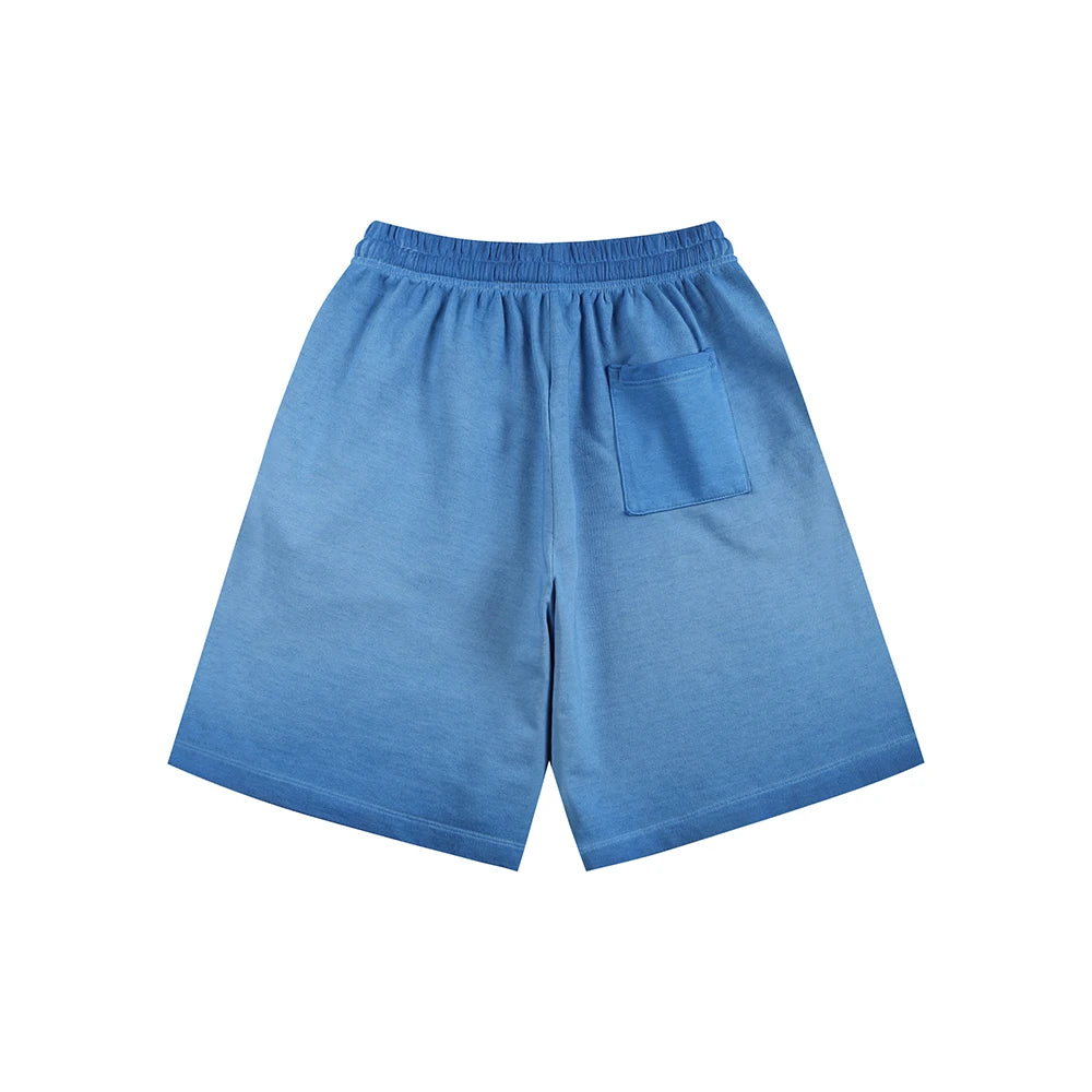 330gsm 100% Cotton Heavyweight Distressed Short Pants Washed Color Gradient Oversized Men's Shorts