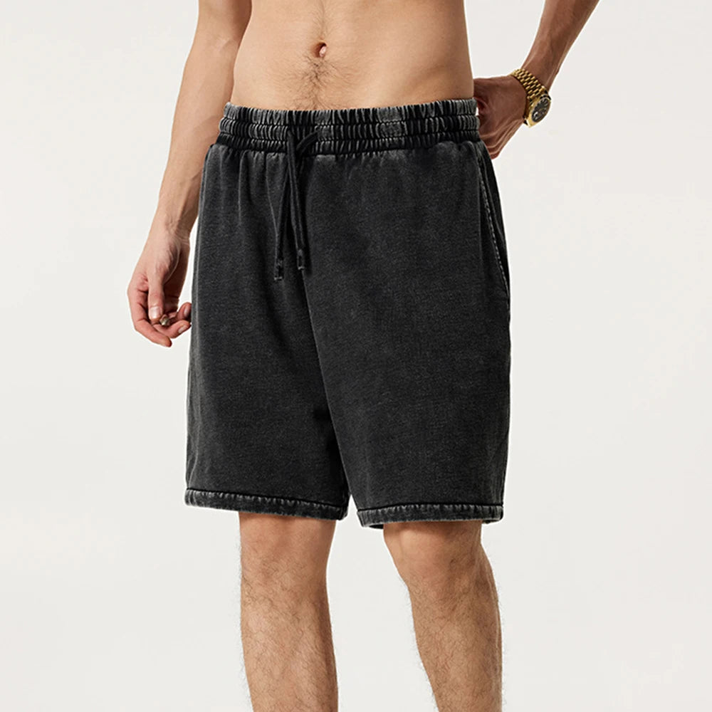 330gsm 100% Cotton Heavyweight Distressed Short Pants Washed Color Gradient Oversized Men's Shorts