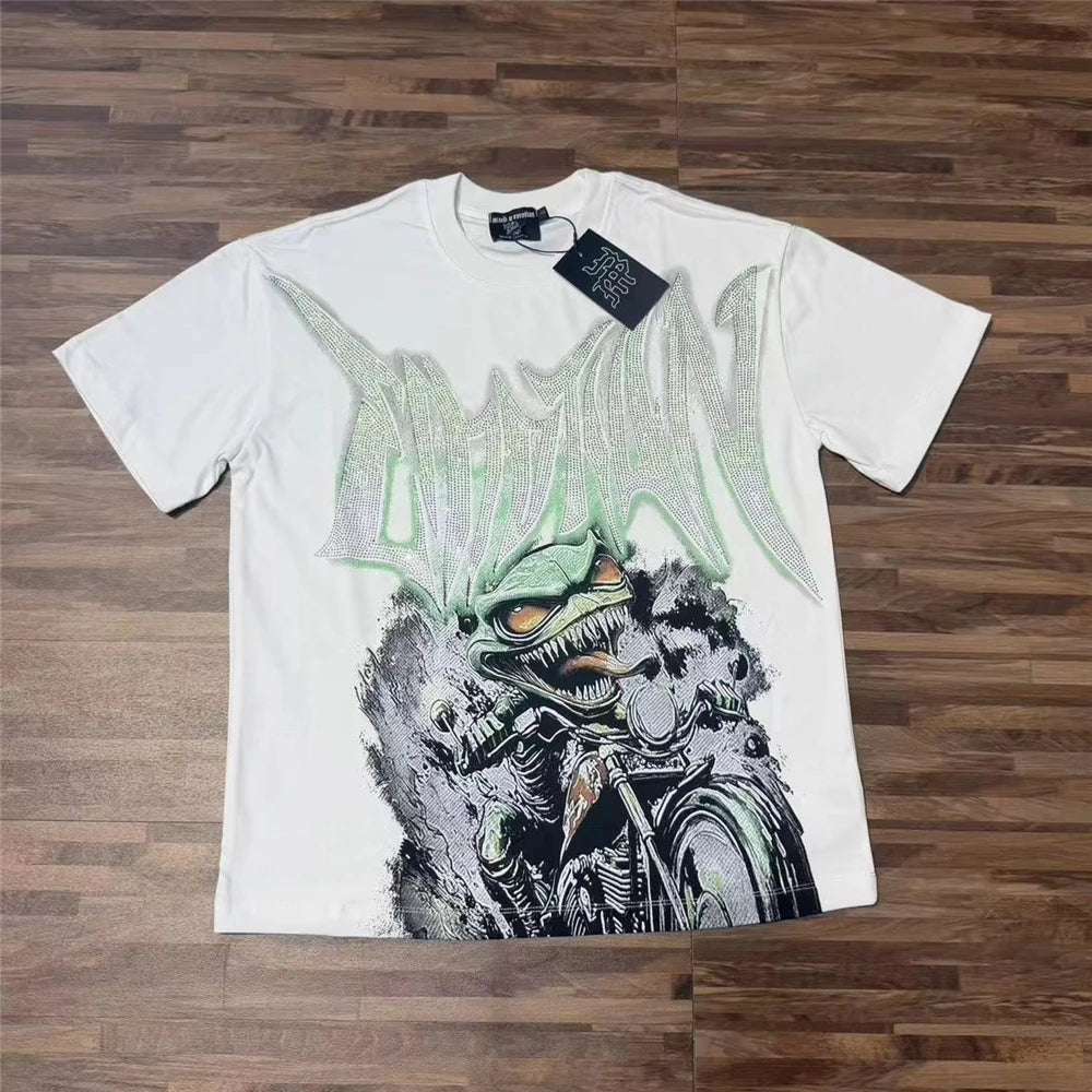 MIXED EMOTION New Fashionable Oversized Knit Printed Water Pattern Short Sleeve Men's Casual Graphic T-Shirt