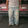 Wide Leg Jeans Men Frayed Seam Light Wash Baggy Denim Pants Plus Size Streetwear US Warehouse Ready Stock