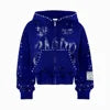 Hot Selling Trendy Custom Made 3D Embroidery Hoodie Acid Wash Zip Distressed 380 Gsm Heavyweight Cotton Rhinestones Embroidery