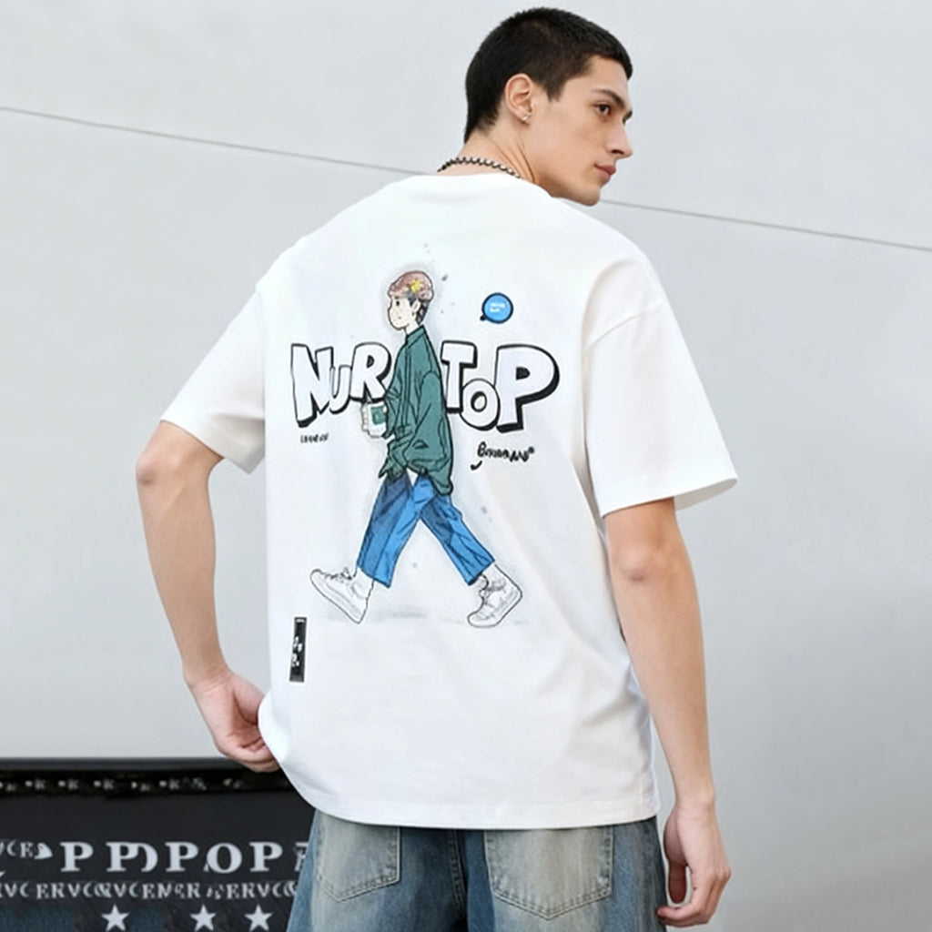 High Quality Men's Heavyweight Polyester/Cotton Hip Hop Casual Short Sleeve Loose Fit O-Neck T-shirt Letter 220 Grams Breathable