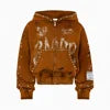 Hot Selling Trendy Custom Made 3D Embroidery Hoodie Acid Wash Zip Distressed 380 Gsm Heavyweight Cotton Rhinestones Embroidery
