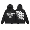 Cotton Zipper Hoodie Retro Street Shining Rhinestone Men's Clothing MIXED EMOTION Graffiti Hoodie