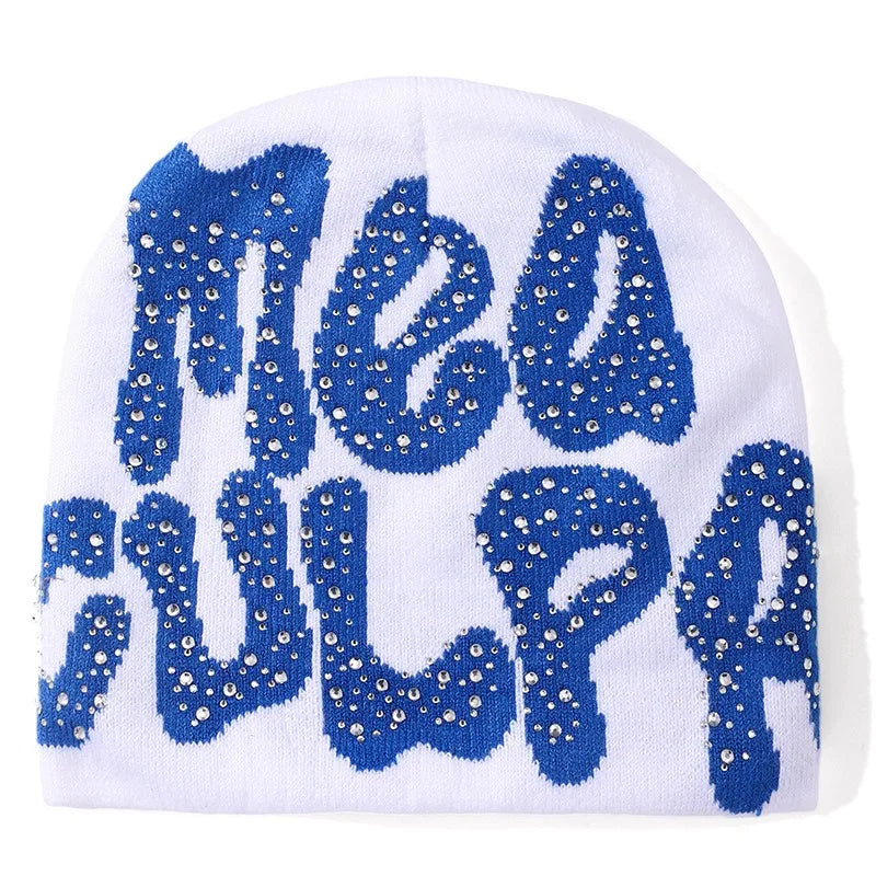Men Women Letter Jacquard Beanie With Rhinestone Crochet Winter Acrylic Knit Ski Beanie Slouchy Caps Hat