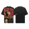Lanli Punk Mechanical Skull T Shirt Gothic Rhinestone Black Red Washed Oversized Rock Hip Hop Streetwear Graphic Tee