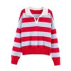 PB&ZA Women 2025 Autumn New Fashion Striped POLO Shirt Collar Knitted Sweater Vintage Long Sleeve Female Pullovers Chic Tops