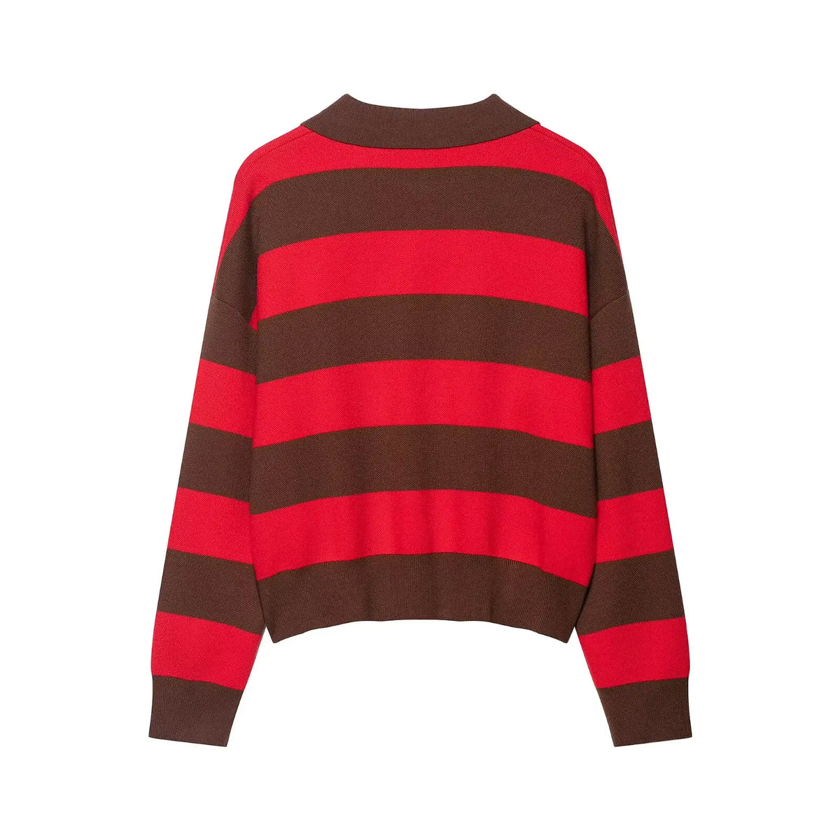 PB&ZA Women 2025 Autumn New Fashion Striped POLO Shirt Collar Knitted Sweater Vintage Long Sleeve Female Pullovers Chic Tops