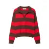 PB&ZA Women 2025 Autumn New Fashion Striped POLO Shirt Collar Knitted Sweater Vintage Long Sleeve Female Pullovers Chic Tops