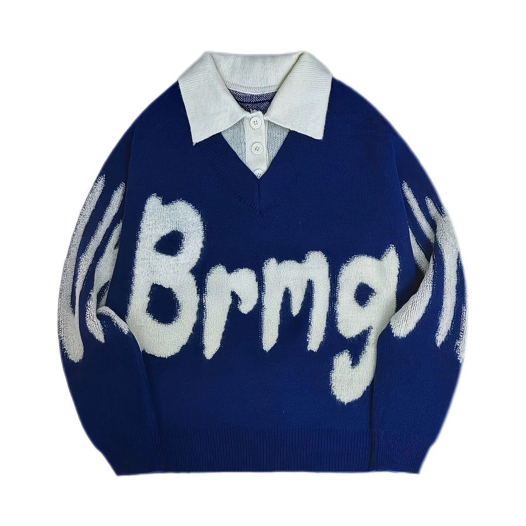 Patchwork Collar College Style Loose Casual Multi-color Stylish and Comfortable Fall/Winter Letter Design Men's Sweater