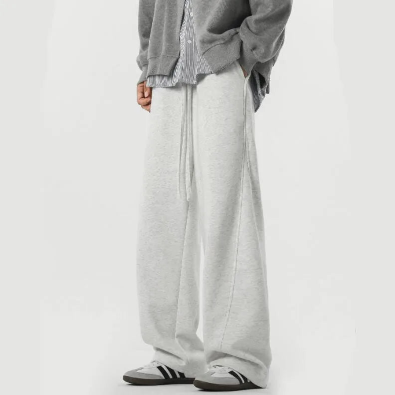Fashion Causal Breathable Men Sweat Pant Male Autumn Elastic High Waist Drawstring Loose Straight Trouser Wide Leg Pant
