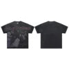 Lanli Punk Mechanical Skull T Shirt Gothic Rhinestone Black Red Washed Oversized Rock Hip Hop Streetwear Graphic Tee