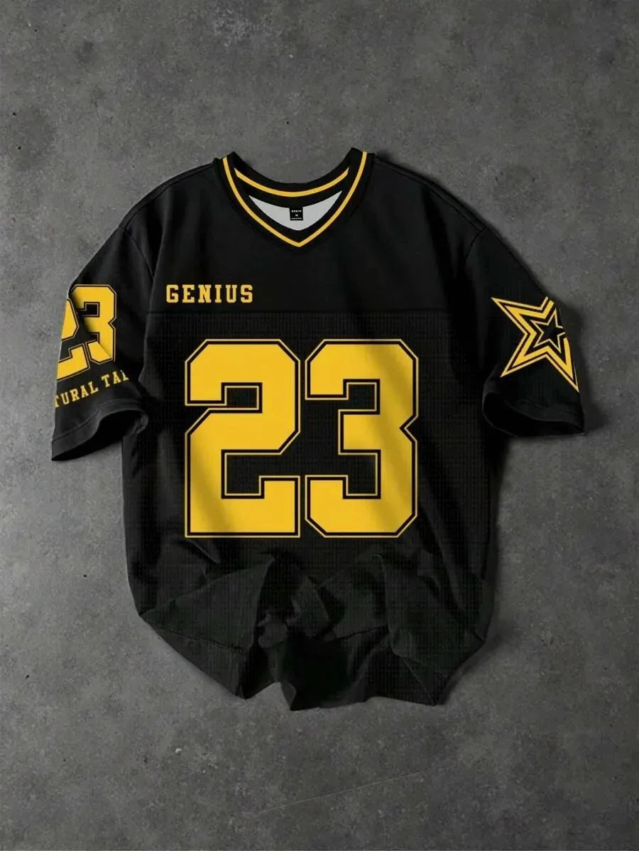 Retro Men's American Football Jersey V‑Neck Number Graphic Print Star Sleeve Pattern 2026 Crest Fan Football Shirt