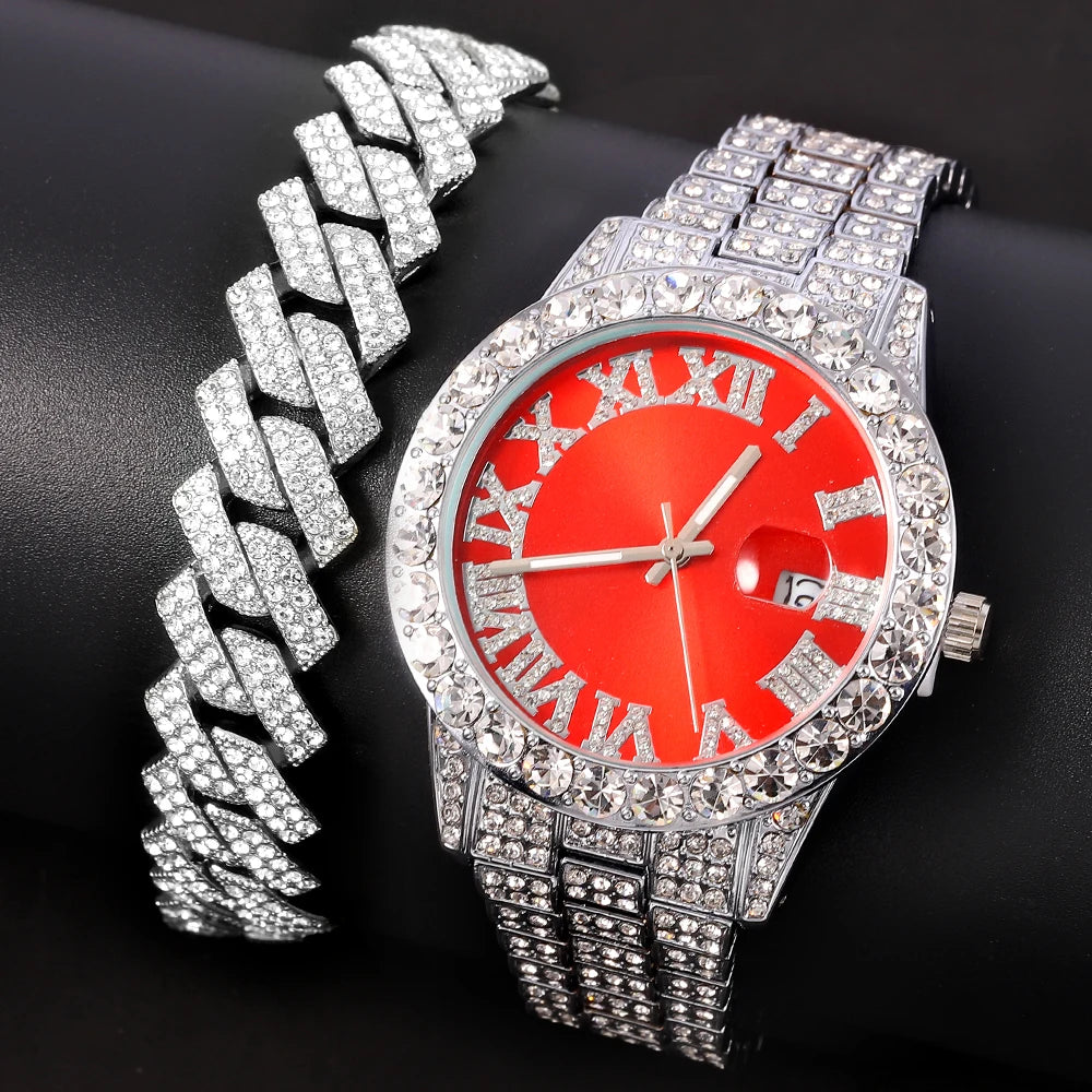 Exquisite Necklace+Watch+Bracelet Cuban
