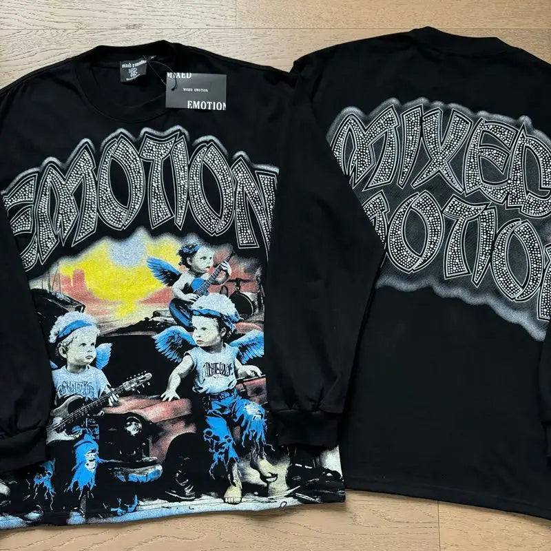 2026 New MIXED EMOTION Long Sleeve T-shirt Men Women High Street Full Print Best Quality Crewneck Hip Hop Oversized Tops