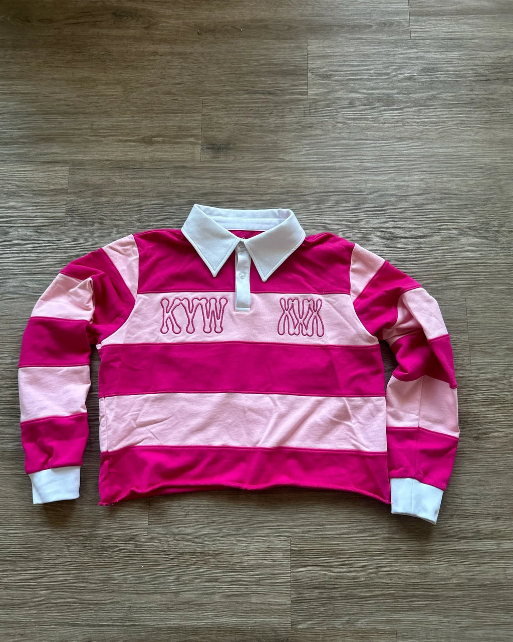 Pink Rugby Polo Shirts Hip Hop Men Stripe Print Lapel Neck Shirt Y2k Harajuku Fashion Casual Cotton Long Sleeves Top Women Tees