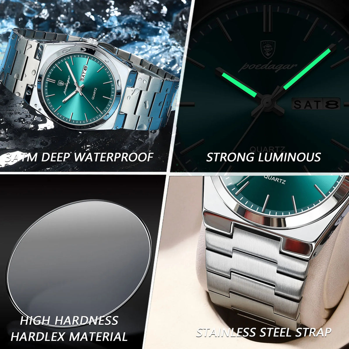 POEDAGAR Men's Stainless Steel Quartz Watch
