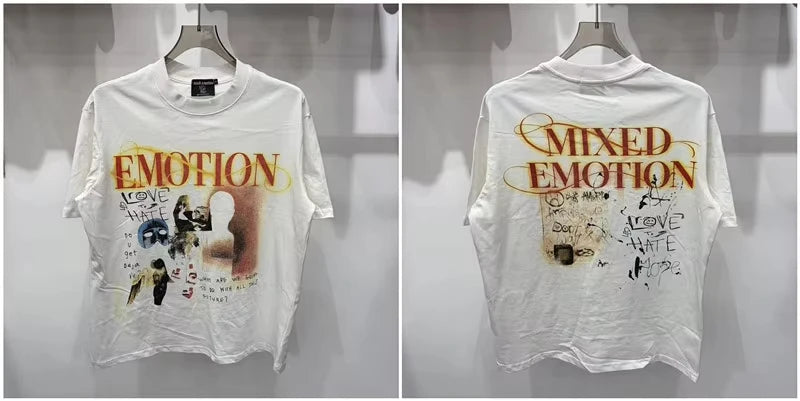 New MIXED-EMOTION Rhinestone cartoon printed pattern  cotton Men Women T-shirt Loose casual Shinning Tees Oversized Top