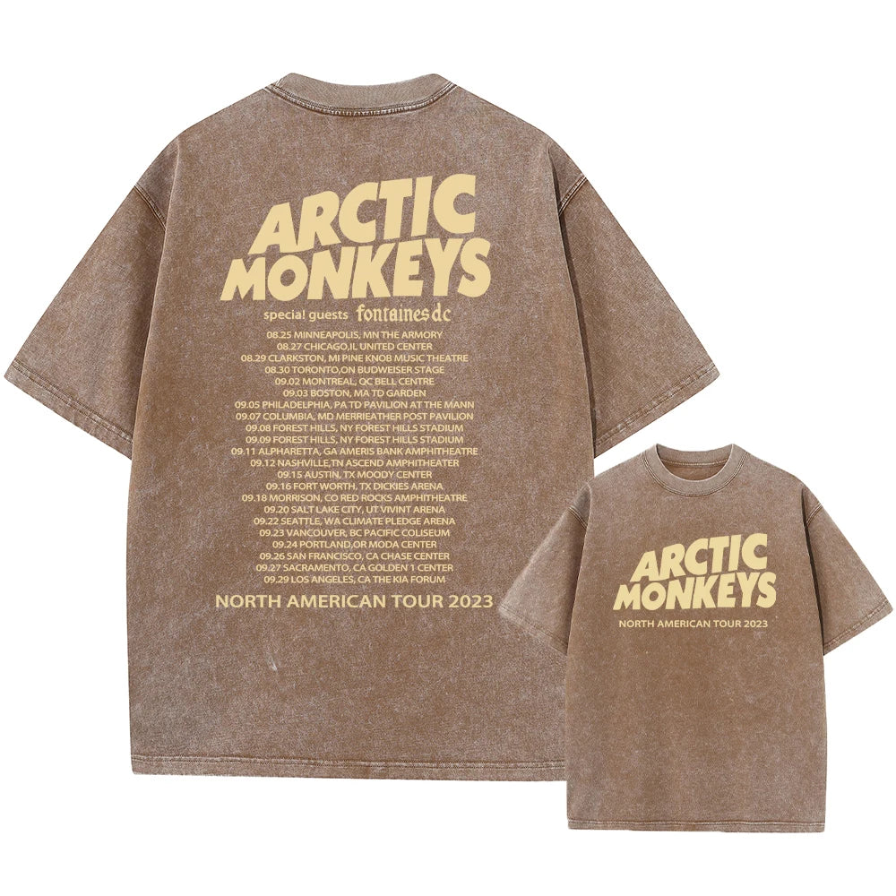 Retro Rock Arctic Monkeys Music Album Graphic T-Shrit Men's Vintage Washed Oversized Short Sleeve T Shirt Y2k Hip Hop Streetwear