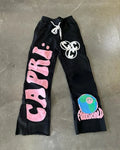 Y2K Hip Hop Flared Casual Pants Unisex Summer Loose Wide Leg Trousers Foam Letter Earth Peace Print Elastic Street Sweatpants