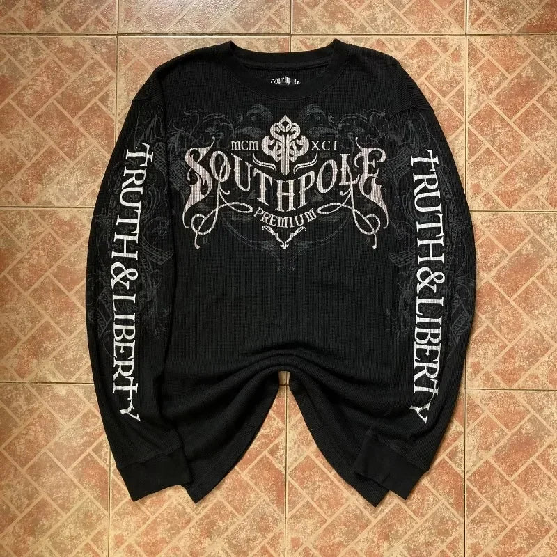 Southpole Y2K Gothic T-Shirt Long Sleeve Unisex Harajuku Streetwear |Hip Hop Letter Print Oversized Casual Shirt  Summer Fashion