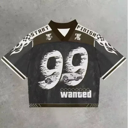 American trendy men T-shirts mesh short-sleeved quick-drying football jerseys retro streetwear men women  V-neck loose tops