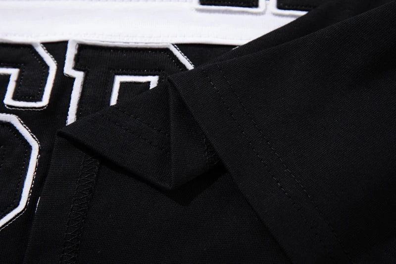 Embroidered Patchwork Rhinestone Letter Contrasting Lapel Short Sleeve Top Tees MAJESTIK Tshirts Cotton Men Women Street Outfit