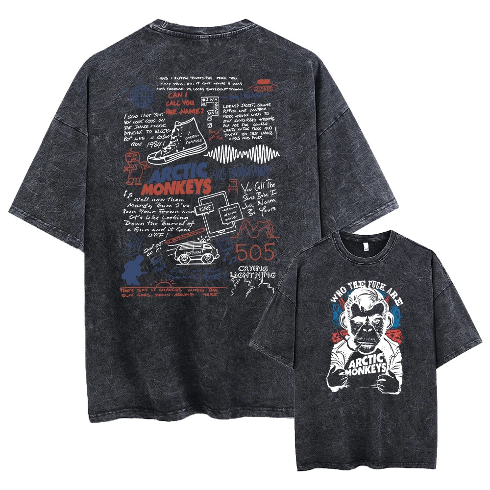 Retro Rock Arctic Monkeys Music Album Graphic T-Shrit Men's Vintage Washed Oversized Short Sleeve T Shirt Y2k Hip Hop Streetwear