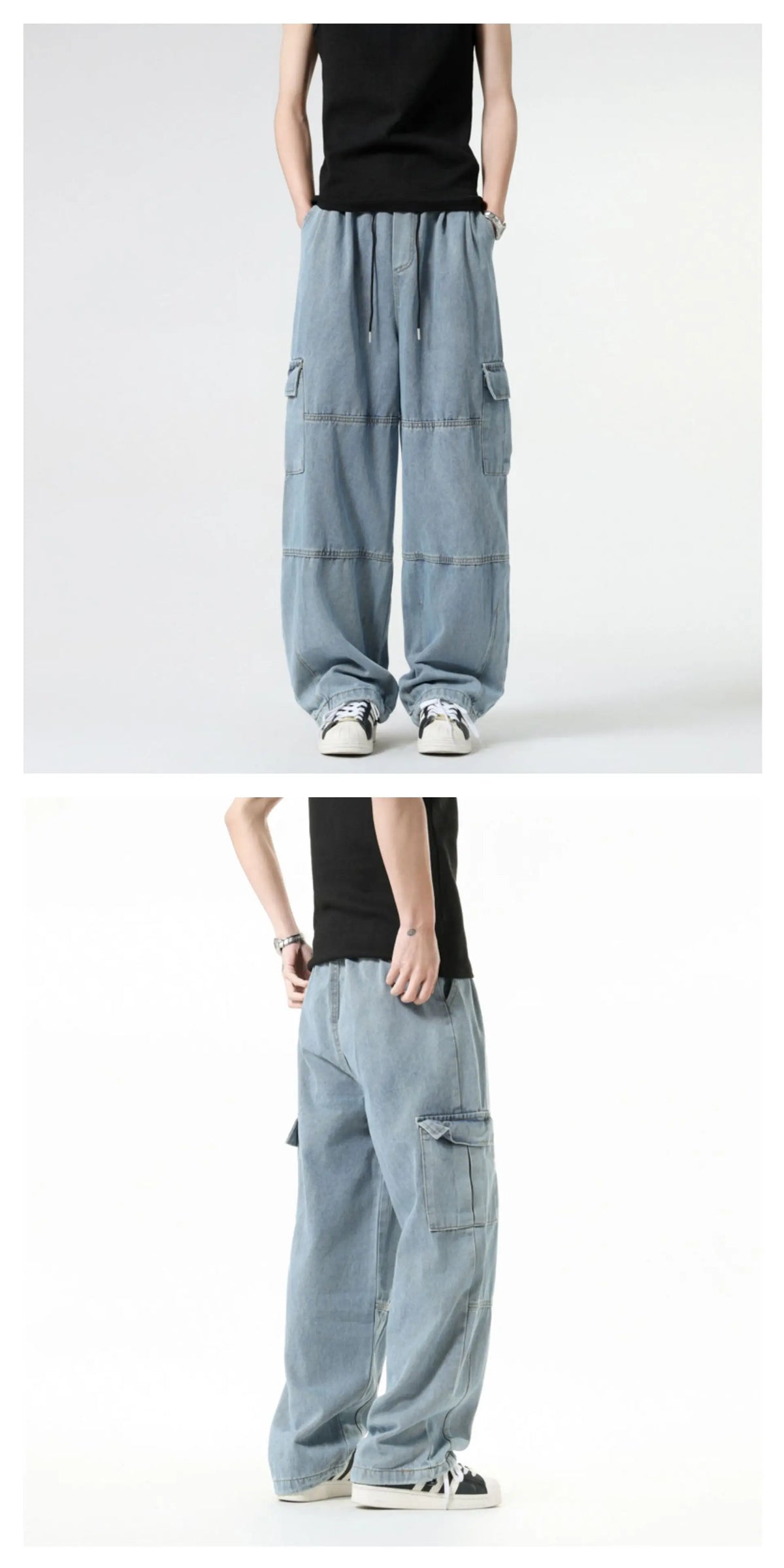 Baggy Jeans Spring Autumn New Men's Cargo Pants Casual Wide Leg Jogging Trousers Vintage Loose Work Jeans Man Hip Hop Streetwear