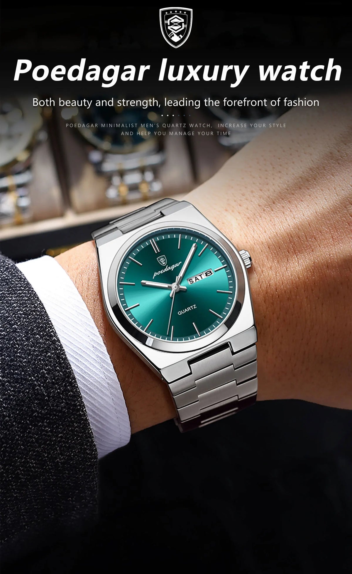 POEDAGAR Men's Stainless Steel Quartz Watch