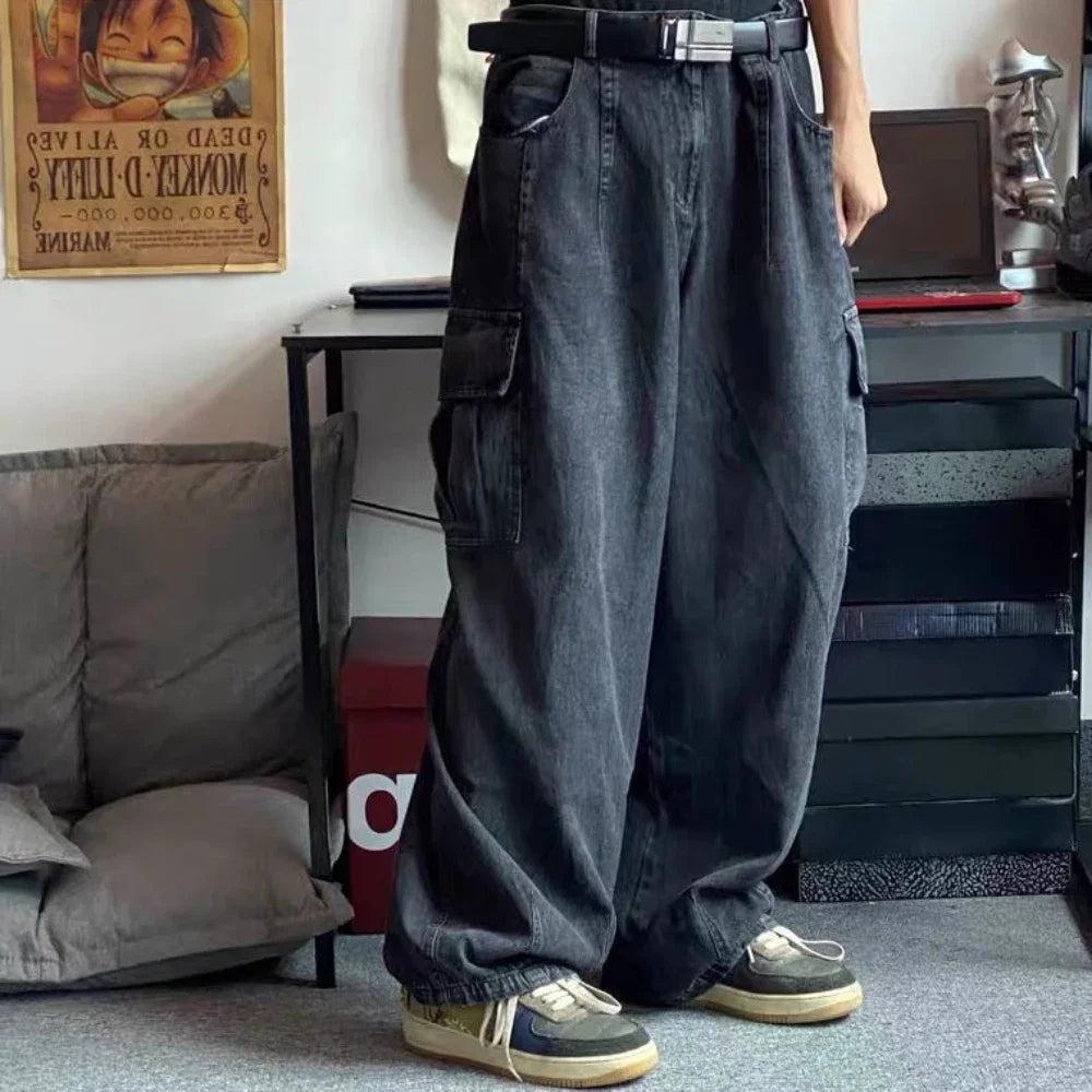 Baggy Jeans Men's Oversize Cargo Korean Black Wide Pants Streetwear Hip Hop Harajuku Male Fashion Straight Denim Pants