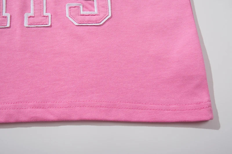 Embroidered Patchwork Rhinestone Letter Contrasting Lapel Short Sleeve Top Tees MAJESTIK Tshirts Cotton Men Women Street Outfit