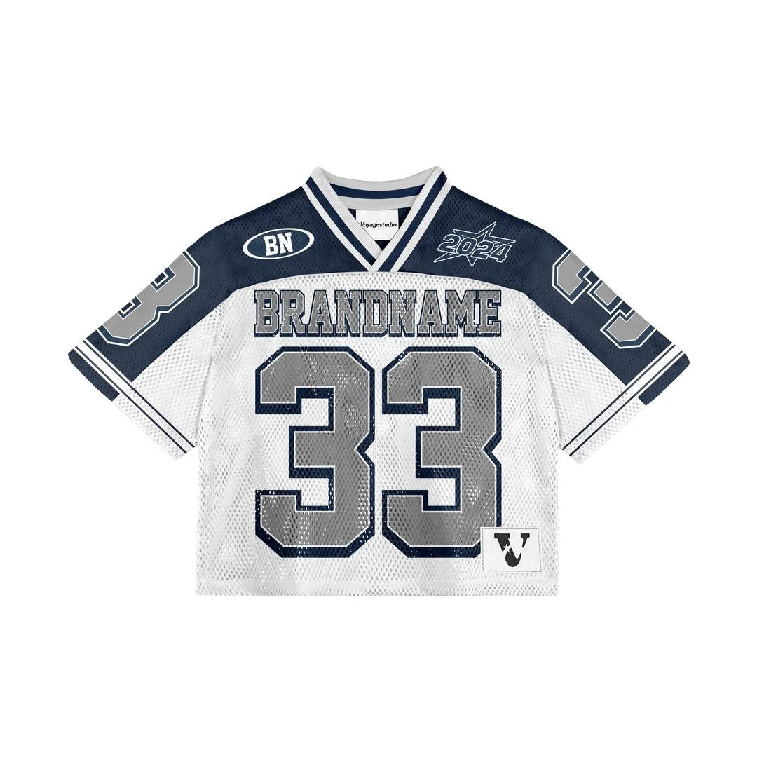 Y2K American T-shirt Harajuku Hip Hop Fashion Football Jersey Vintage Street Casual Breathable Splicing Loose Short Sleeve