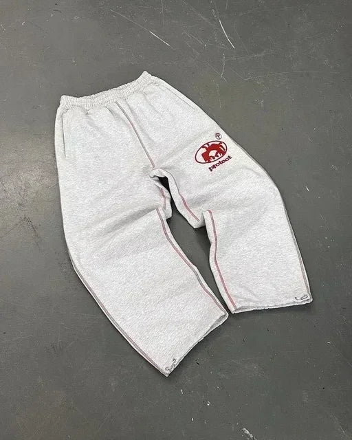 Y2K Hip Hop Striped Straight Sweatpants Men Women Summer Loose Wide Leg Trousers Elastic Waist Streetwear Drawstring Hem Pants