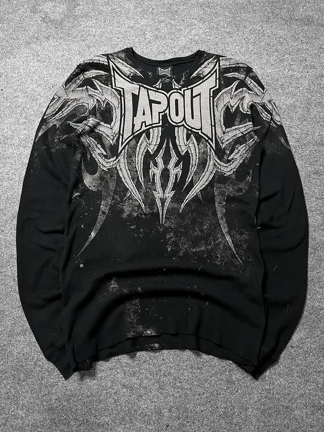 Alt Style Y2K Gothic Long Sleeve Pattern Oversized T Shirt High Street Breathable Cotton Women Man Casual Top