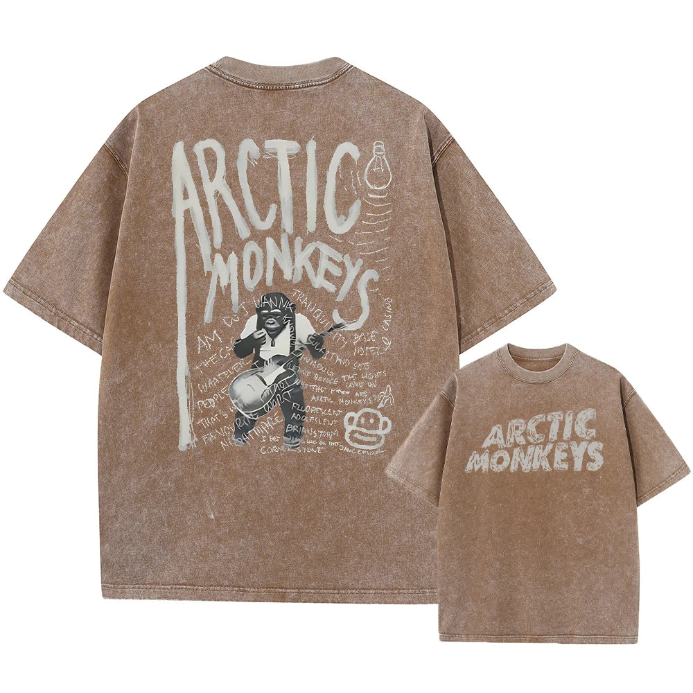 Retro Rock Arctic Monkeys Music Album Graphic T-Shrit Men's Vintage Washed Oversized Short Sleeve T Shirt Y2k Hip Hop Streetwear