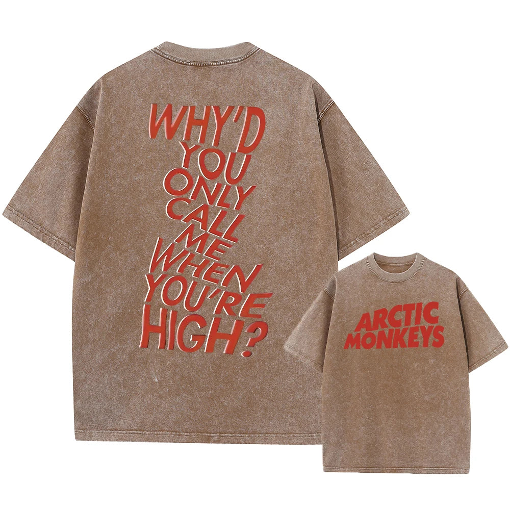 Retro Rock Arctic Monkeys Music Album Graphic T-Shrit Men's Vintage Washed Oversized Short Sleeve T Shirt Y2k Hip Hop Streetwear