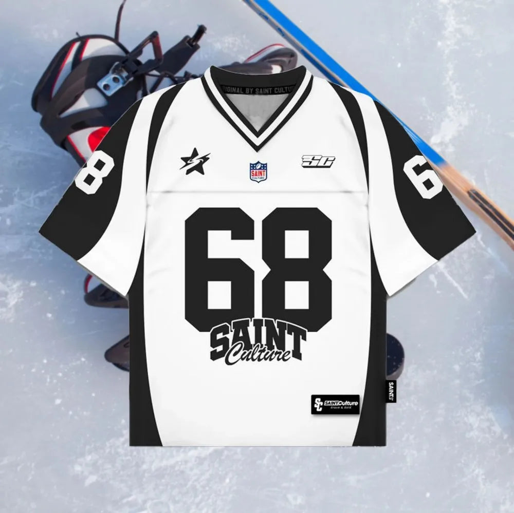 New American ice hockey men's breathable and comfortable V-neck T-shirt paired with digital printed outdoor sports top