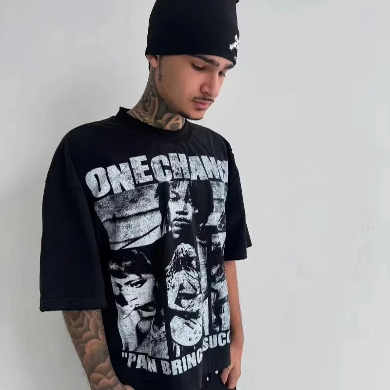 Men's Y2K T-shirt with street basketball graphic print, short-sleeved cotton T-shirt All-season cotton streetwear
