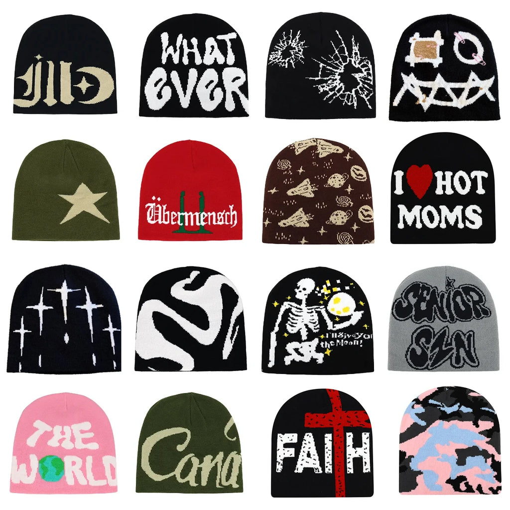 New Fashion Letter Autumn Winter Beanies for Women Men Outdoor Y2K Skullcap Warm Skiing Hat Cold Hat Hip Hop Cycling Knit Hat