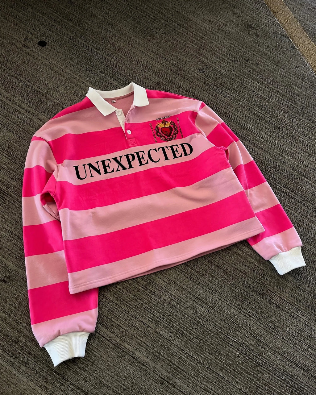 Pink Rugby Polo Shirts Hip Hop Men Stripe Print Lapel Neck Shirt Y2k Harajuku Fashion Casual Cotton Long Sleeves Top Women Tees