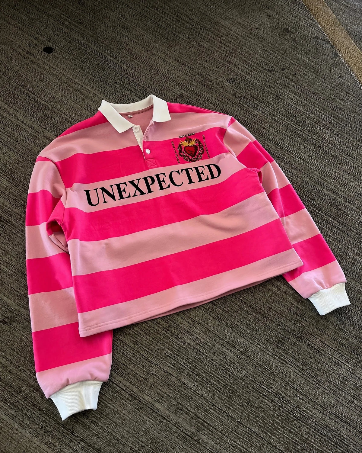 Pink Rugby Polo Shirts Hip Hop Men Stripe Print Lapel Neck Shirt Y2k Harajuku Fashion Casual Cotton Long Sleeves Top Women Tees