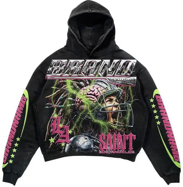 Vintage Washed Unisex Hoodie Jogger Set 100% Cotton Fleece Anti-Bacterial Pink Black Letter Print Crop Sweatshirt Wide Leg Pants