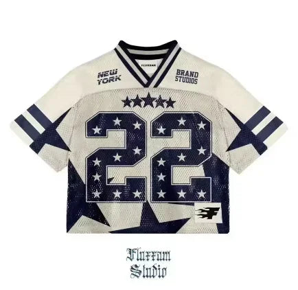 American trendy men T-shirts mesh short-sleeved quick-drying football jerseys retro streetwear men women  V-neck loose tops
