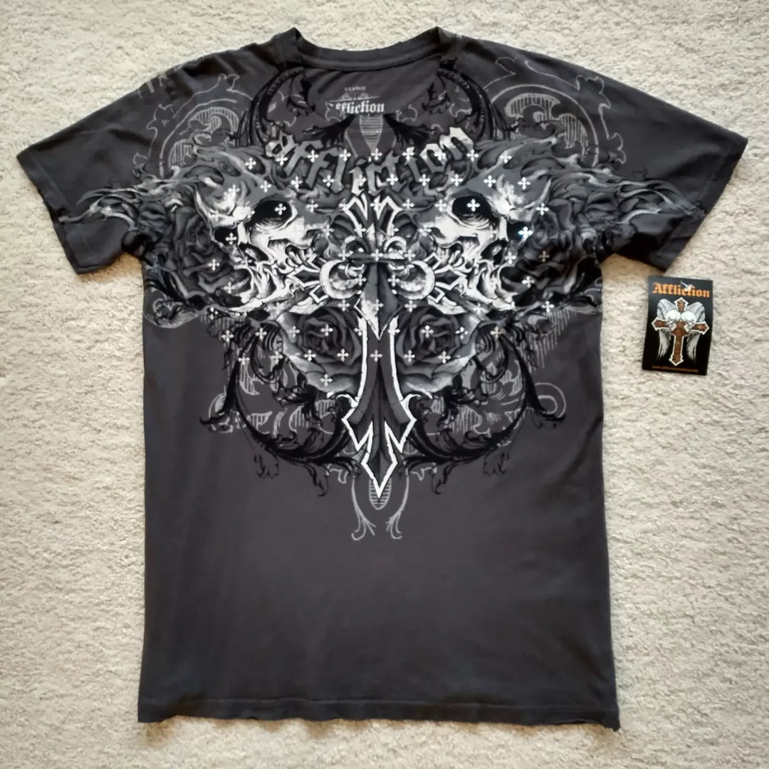 Affliction Street Fashion Cotton Pattern Printing Y2K Short Sleeved Tshirt New Harajuku Casual Loose Summer Unisex Punk Rock Top