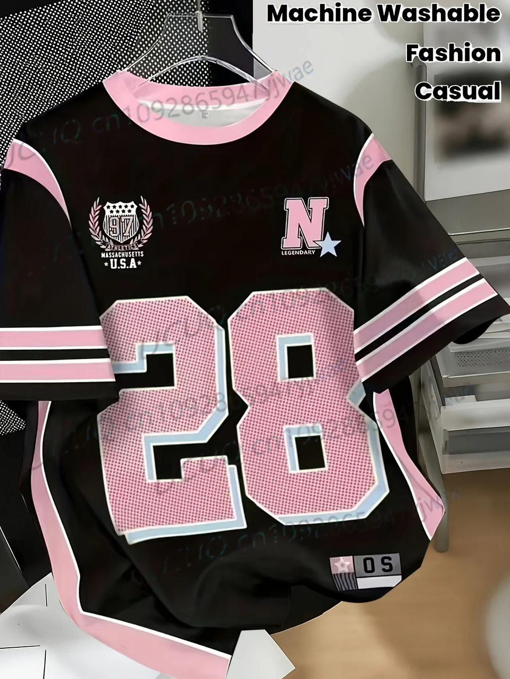 Summer New Women Men Number 28 Personality American Jersey Casual Digital Print T Shirt Black Pink Short Sleeve Men's Tshirt